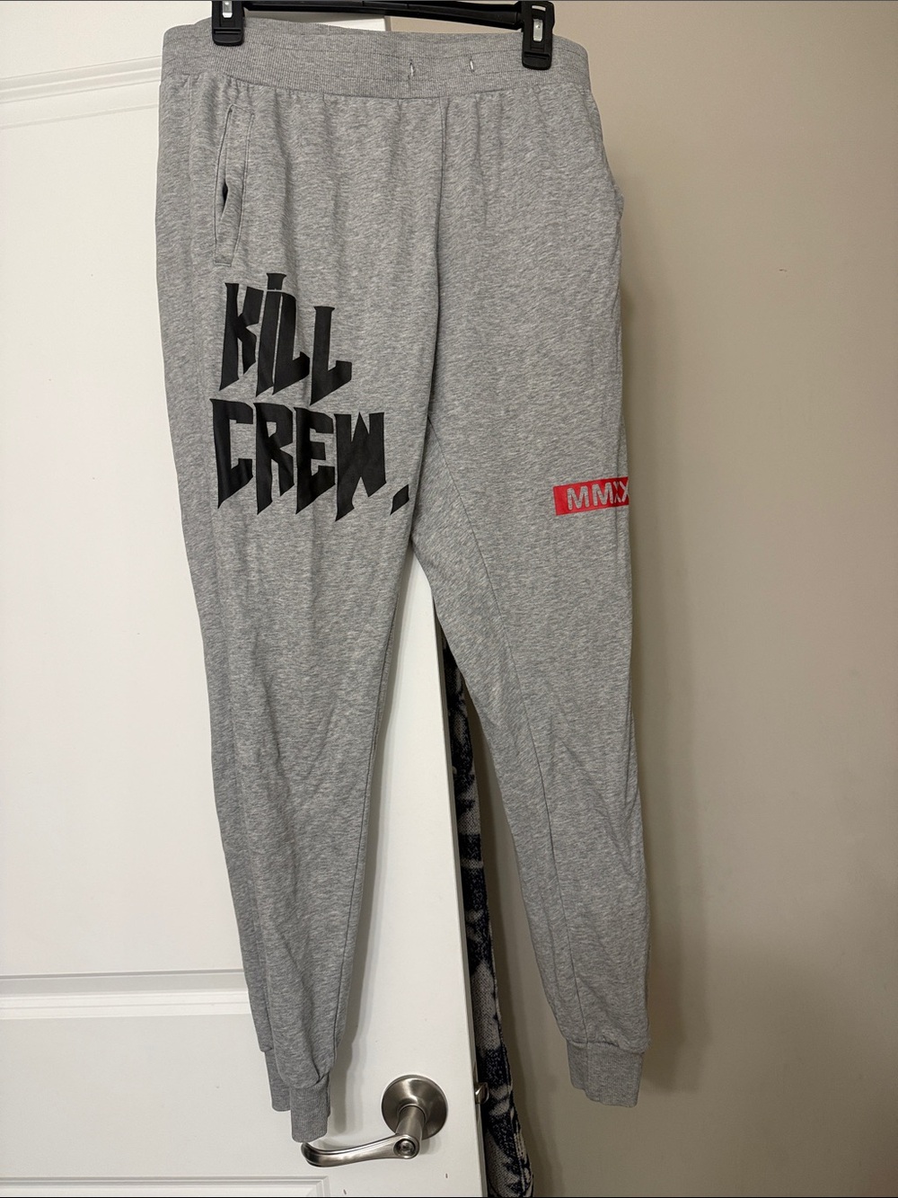 Kill Crew Light Gray Joggers with Black Logo and Red Patch